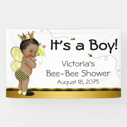 Afro-Amerikaanse Boy Bee Baby shower Spandoek (Horizontaal)