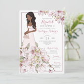 Afro-Amerikaanse bruid Floral Vrijgezellenfeest Kaart (Staand voorkant)