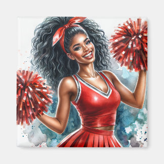 Afro-Amerikaanse cheerleader in rode Waterverf Magneet