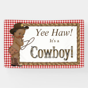 Afro-Amerikaanse Cowboy Baby shower Spandoek