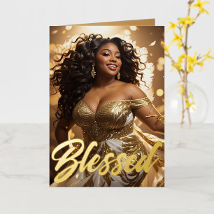 Afro-Amerikaanse Diva Elegante Gezegende Vakantie Folie Feestdagenkaart