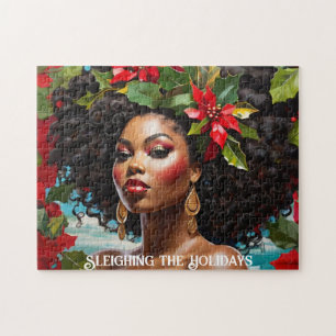 Afro-Amerikaanse Diva Kerst Holly Illustratie Legpuzzel