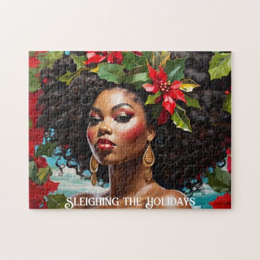 Afro-Amerikaanse Diva Kerst Holly Illustratie Legpuzzel (Horizontaal)