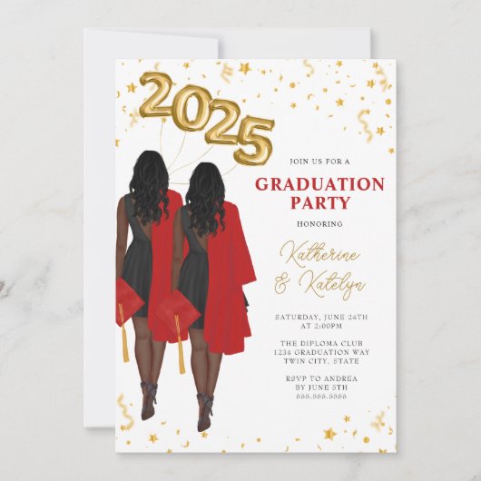 Afro-Amerikaanse Double Graduation Party Kaart (Voorkant)