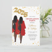 Afro-Amerikaanse Double Graduation Party Kaart (Staand voorkant)