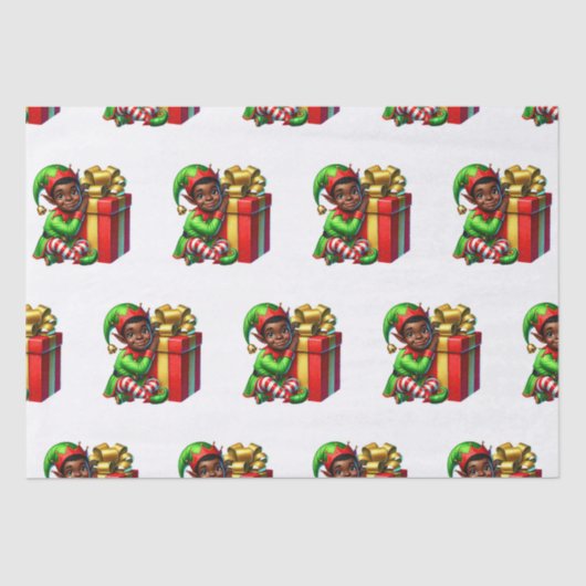 Afro-Amerikaanse Elf Kerst Tissue Paper Tissuepapier (Voorkant)