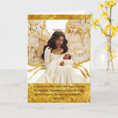 Afro-Amerikaanse engel en heilig kind Kerstmis Kaart (Gele Bloem)