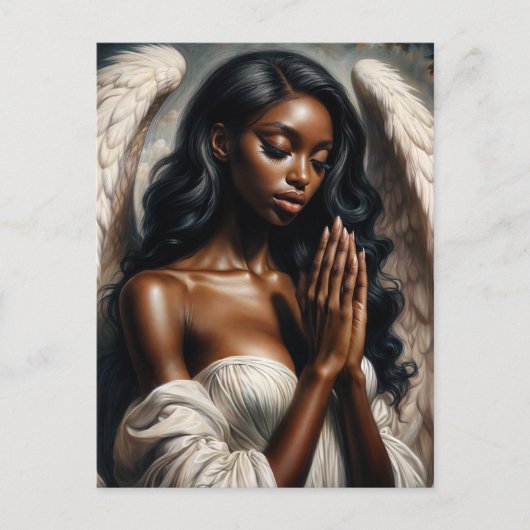Afro-Amerikaanse engelenvrouw bidt Briefkaart (Voorkant)