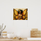 Afro-Amerikaanse fee met Afro- en zonnebloemkunst Poster (Keuken)