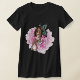 Afro-Amerikaanse fee op roze bloem T-shirt