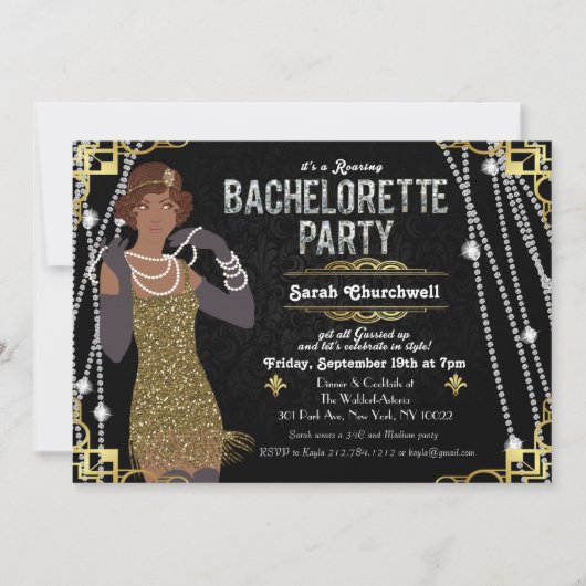 Afro-Amerikaanse Flapper Bachelorette uitnodiging (Voorkant)