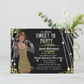 Afro-Amerikaanse Flapper Sweet 16 Uitnodiging (Staand voorkant)