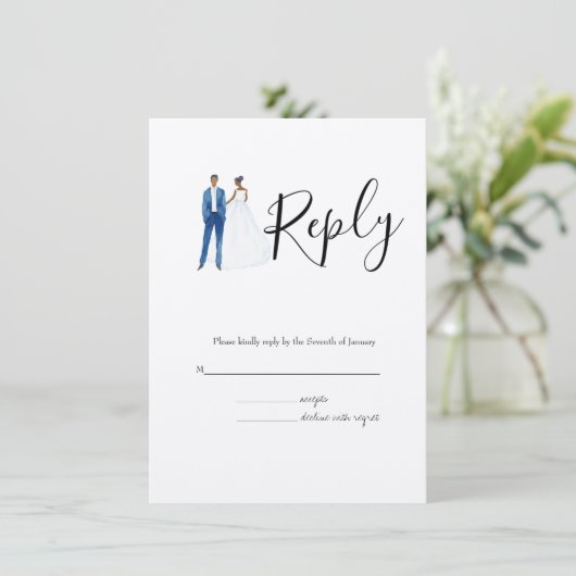 Afro-Amerikaanse geïllustreerde bruiloft van echtp Informatiekaartje (Staand voorkant)