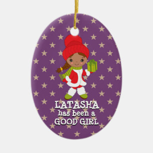 Afro-Amerikaanse Goede Meisje Sjaal Kerststerren Keramisch Ornament