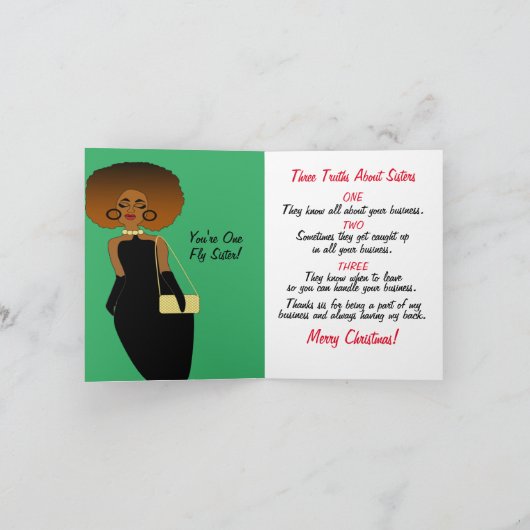 Afro-Amerikaanse grappige zus vrolijk kerstfeest A Bedankkaart (Binnen)