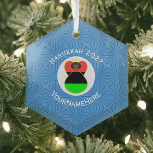 Afro-Amerikaanse Hanukkah Engel Zeshoek Glas Ornament