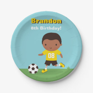 Afro-Amerikaanse jongen voetbal verjaardagsfeest b Papieren Bordje