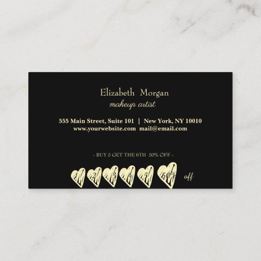 Afro-Amerikaanse kapper strepen, gouden harten Klantenkaartje (Achterkant)