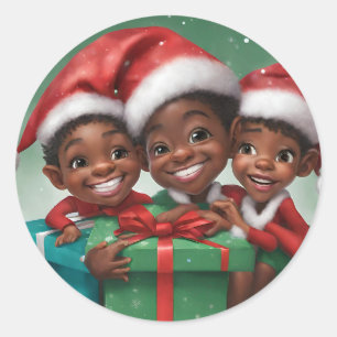 Afro-Amerikaanse Kerst Elf Ronde Sticker