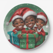 Afro-Amerikaanse Kerst Elfs Papieren Bordje (Voorkant)
