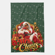 Afro-Amerikaanse Kerstkeukenhanddoek Mevrouw Claus