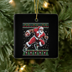 Afro-Amerikaanse Kerstman Voetbal Verschrikkelijke Keramisch Ornament
