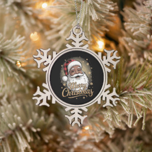 Afro-Amerikaanse Kerstmis Pyjama's Sinterklaas Tin Sneeuwvlok Ornament