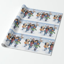 Afro-Amerikaanse kinderen spelen in de sneeuw