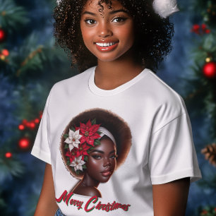 Afro-Amerikaanse koningin met Poinsettias T-shirt