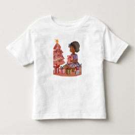 Afro-Amerikaanse meid opent kerstcadeaus Kinder Shirts