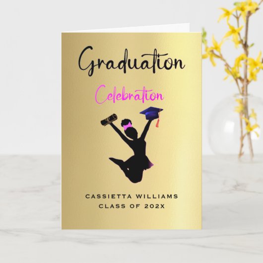 Afro-Amerikaanse meisjes gouden Afstuderen Kaart (Gele Bloem)