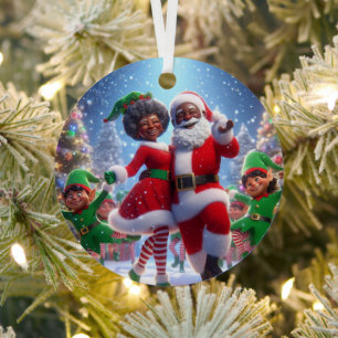 Afro-Amerikaanse meneer en mevrouw Kerstman Metalen Ornament