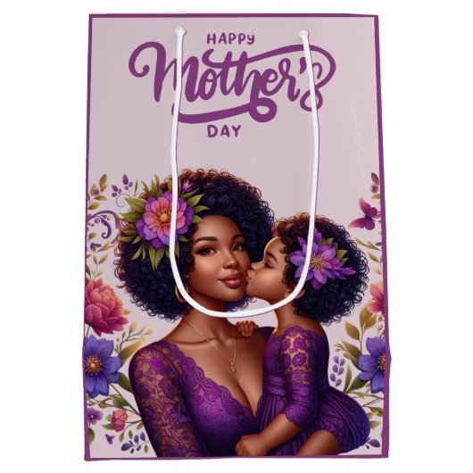 Afro-Amerikaanse moeder & dochter Happy Moederdag Medium Cadeauzakje (Achterkant)