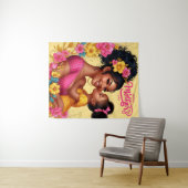 Afro-Amerikaanse moeder & dochter Happy Moederdag Wandkleed (In Situ (horizontaal))