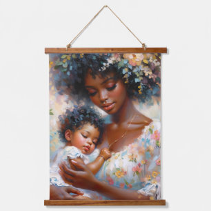 Afro-Amerikaanse moeder en Baby Floral Hangend Wandkleed