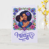 Afro-Amerikaanse moeder en zoon Gelukkige Moederda Kaart (Gele Bloem)