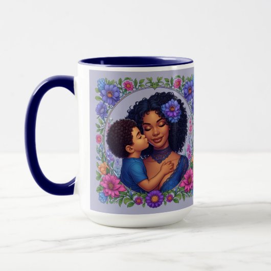 Afro-Amerikaanse moeder & zoon lief kus Moederdag Mok (Links)