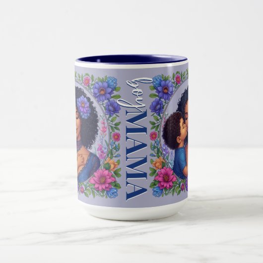 Afro-Amerikaanse moeder & zoon lief kus Moederdag Mok (Midden)