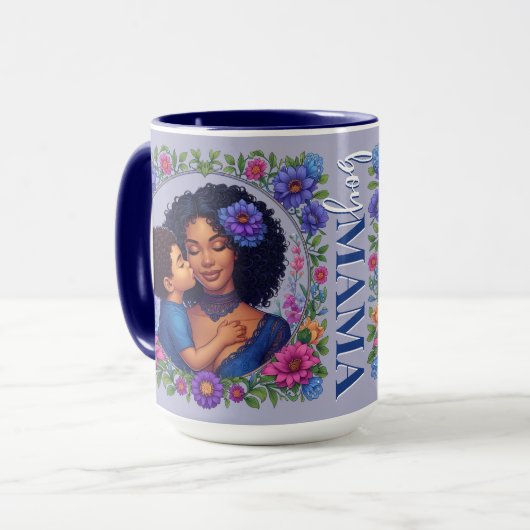 Afro-Amerikaanse moeder & zoon lief kus Moederdag Mok (Voorkant links)