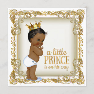 Afro-Amerikaanse Prince Baby Shower Etnische Jonge Kaart