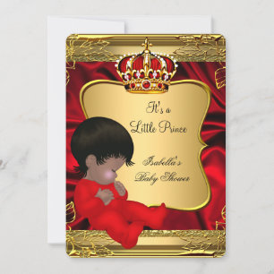 Afro-Amerikaanse Prince Boy Baby Shower Rood Goud Kaart
