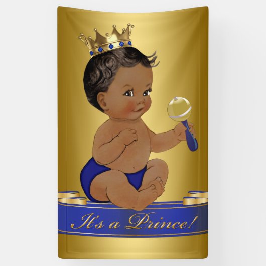 Afro-Amerikaanse Prince Boy Baby shower Spandoek (Verticaal)