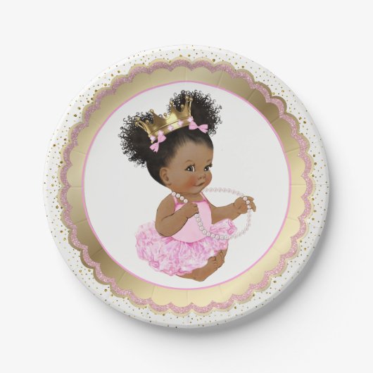 Afro-Amerikaanse Princess Baby shower Paper Bord (Voorkant)