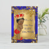 Afro-Amerikaanse Prins Baby Shower Goud Rood DD1 Kaart (Staand voorkant)