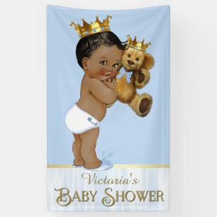 Afro-Amerikaanse Prins Teddybeer Baby Shower Spandoek