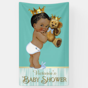 Afro-Amerikaanse Prins Teddybeer Jongen Baby Showe Spandoek