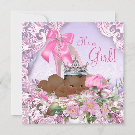 Afro-Amerikaanse prinses Baby shower Kaart (Voorkant)