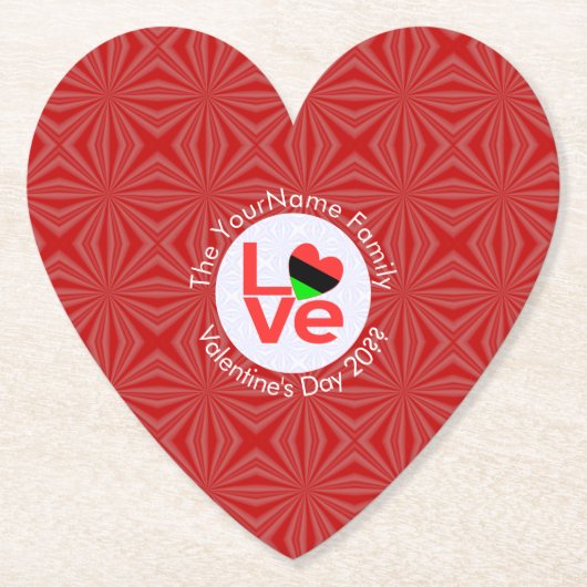 Afro-Amerikaanse rode letters LOVE Flag Personalis Kartonnen Onderzetters (Voorkant)