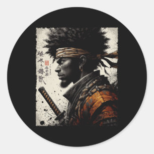 Afro-Amerikaanse samoerai  Afrikaanse Bushido Warr Ronde Sticker
