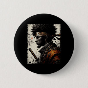 Afro-Amerikaanse Samurai Vintage Afrikaanse Bushid Ronde Button 5,7 Cm
